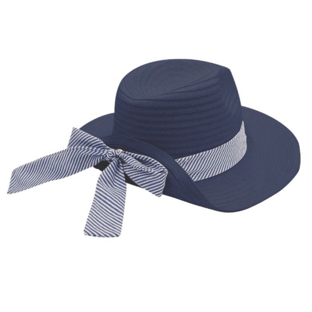 Navy Striped Bow Fedora Hat - Picture 4 of 4